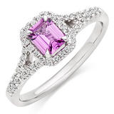 18ct White Gold Diamond Pink Sapphire Halo Ring