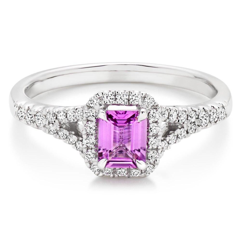 18ct White Gold Diamond Pink Sapphire Halo Ring | 0000170 ...