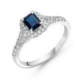 18ct White Gold Diamond Sapphire Halo Ring