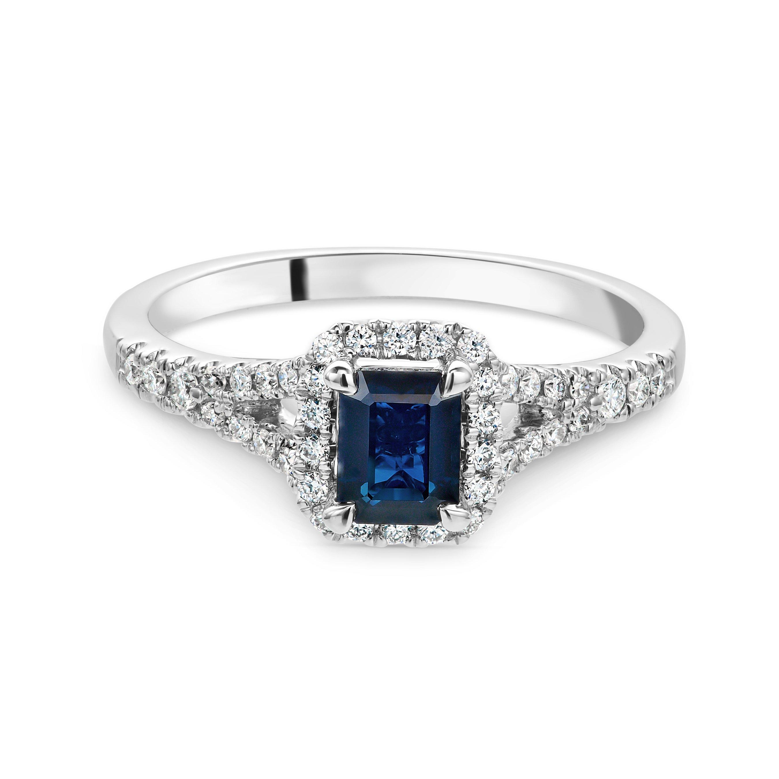 18ct White Gold Diamond Sapphire Halo Ring | 0000171 | Beaverbrooks the ...