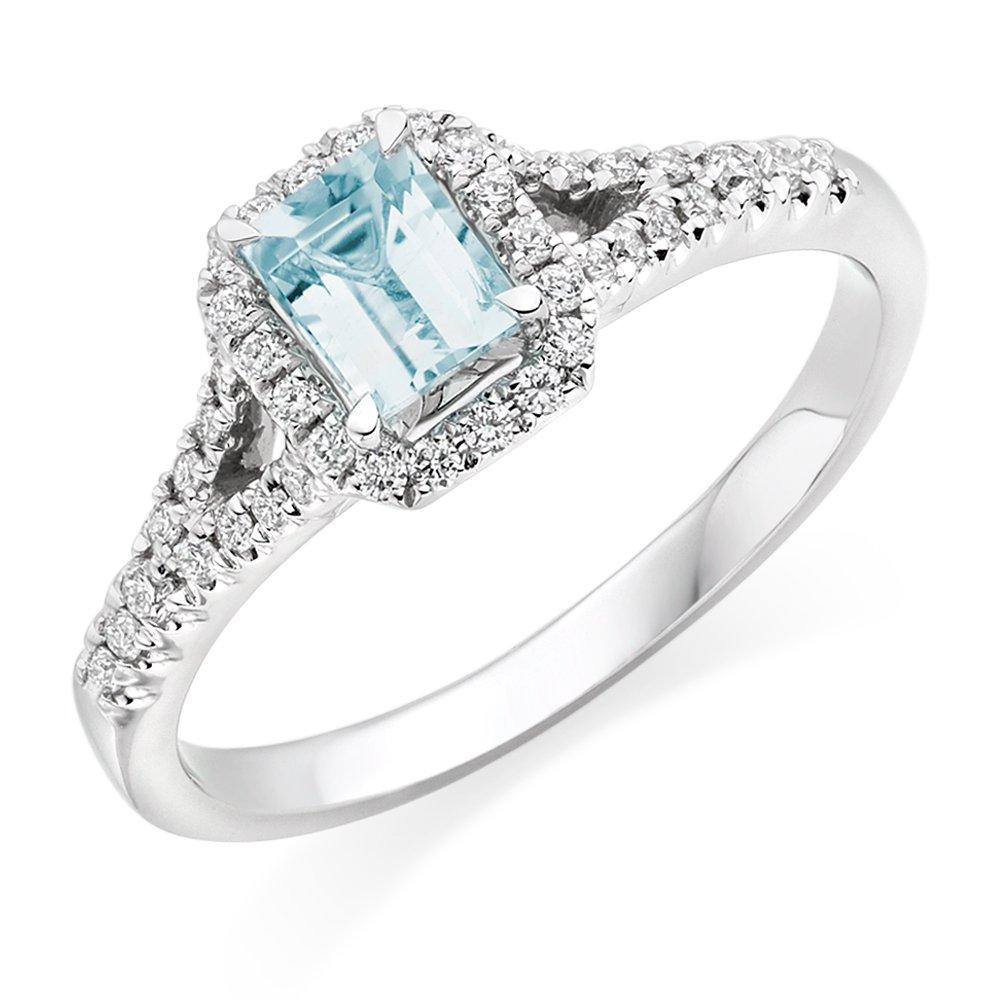 18ct White Gold Diamond Aquamarine Halo Ring