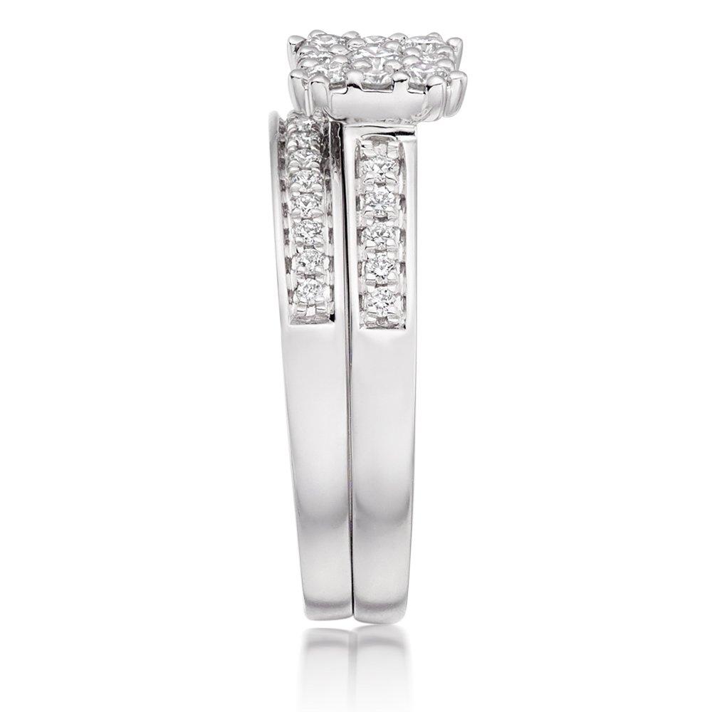 thumbnail interactive-video image 1 of 14K White Gold Lab-Created Diamond Wedding Set – Princess Cut, 2ct Center, Estate Style 1 of 2