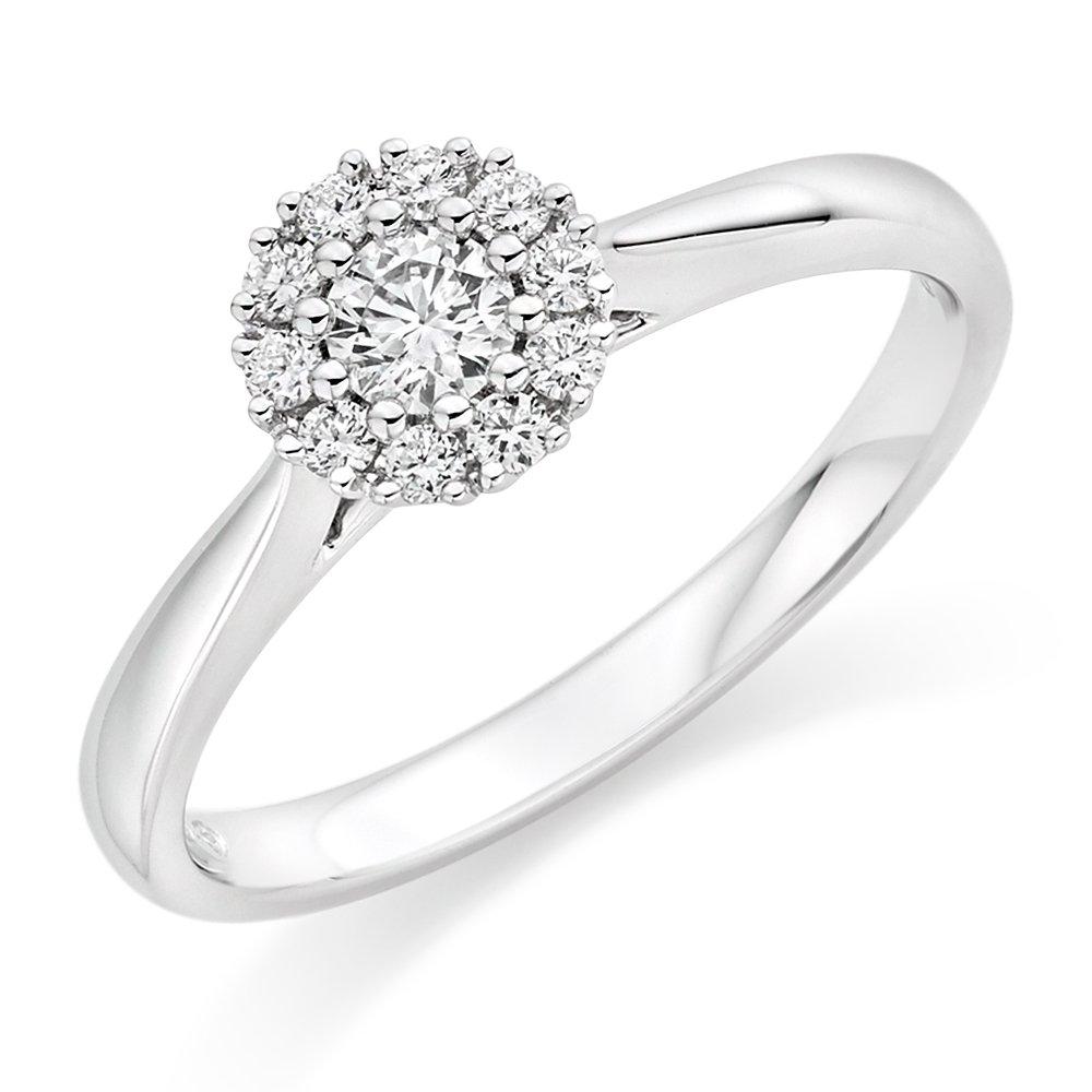 Beaverbrooks Women's 18ct White Gold Diamond Cluster Ring, Diamond Carat 0.26 Colour G, Clarity SI1, Ring Size M