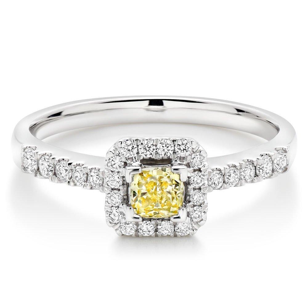 18ct White Gold Yellow Diamond Radiant Cut Halo Ring