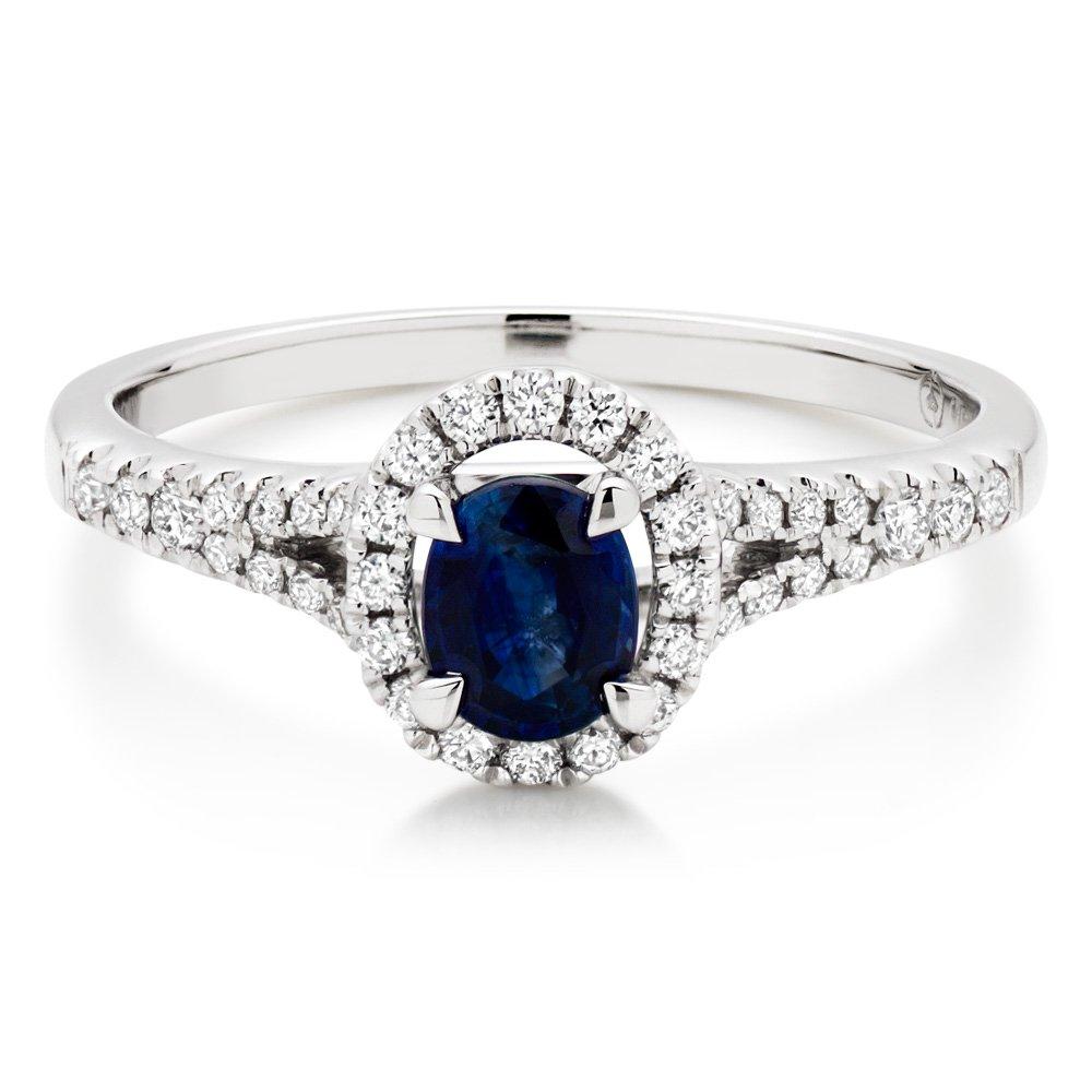 18ct White Gold Diamond Sapphire Halo Ring | 0005526 | Beaverbrooks the ...