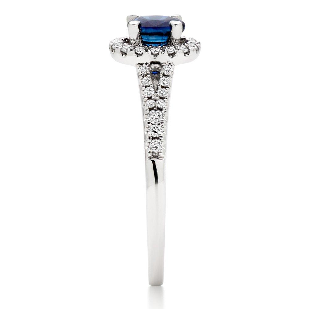 18ct White Gold Diamond Sapphire Halo Ring | 0005526 | Beaverbrooks the ...