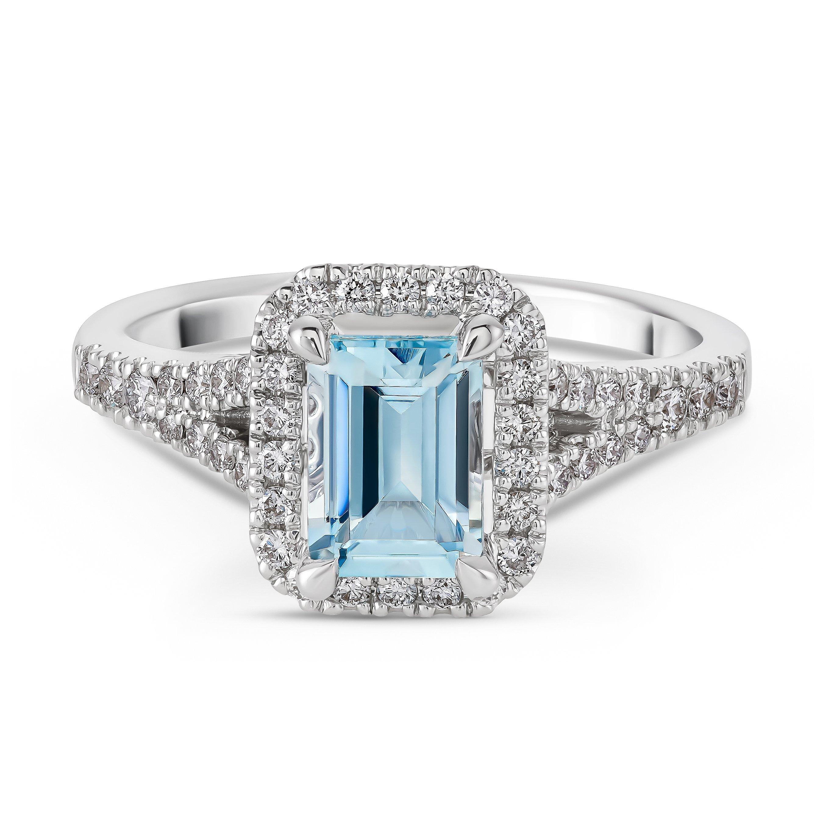 18ct White Gold Diamond Aquamarine Halo Ring | 0005747 | Beaverbrooks ...