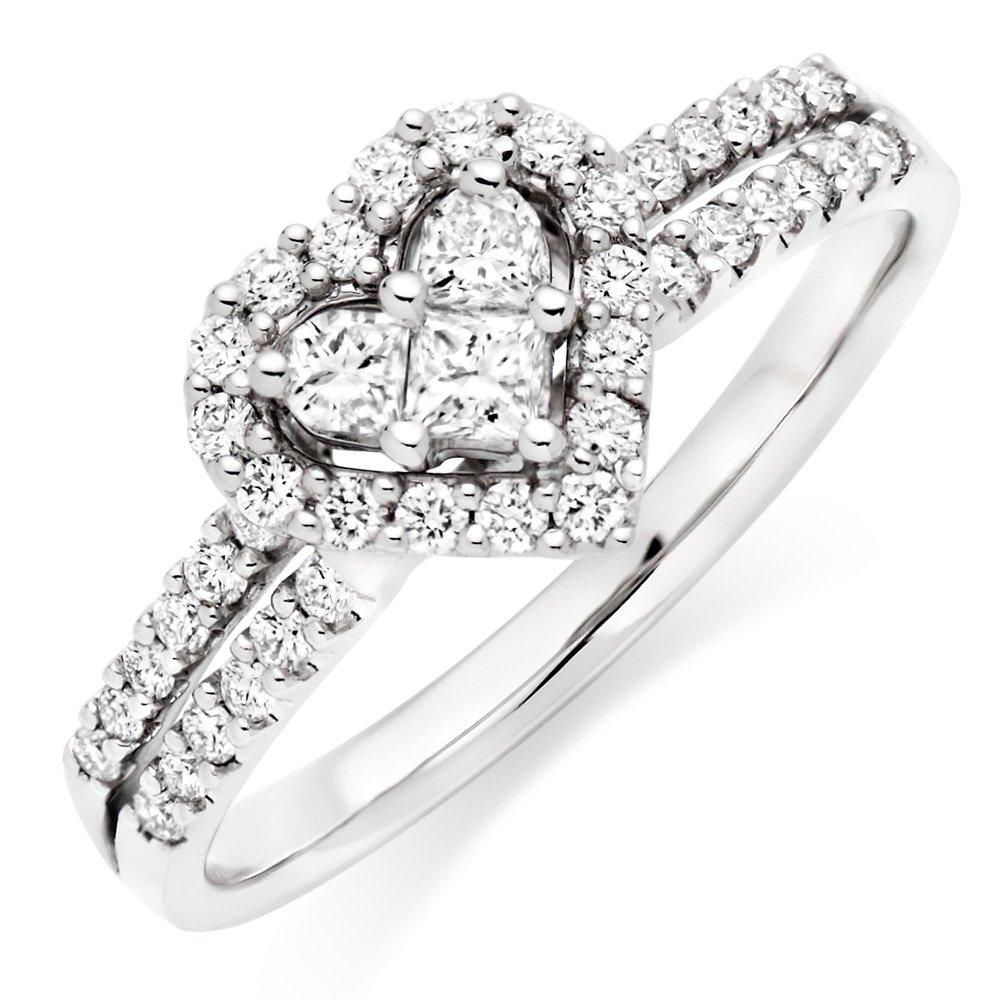 18ct White Gold Diamond Heart Cluster Halo Ring | 0009868