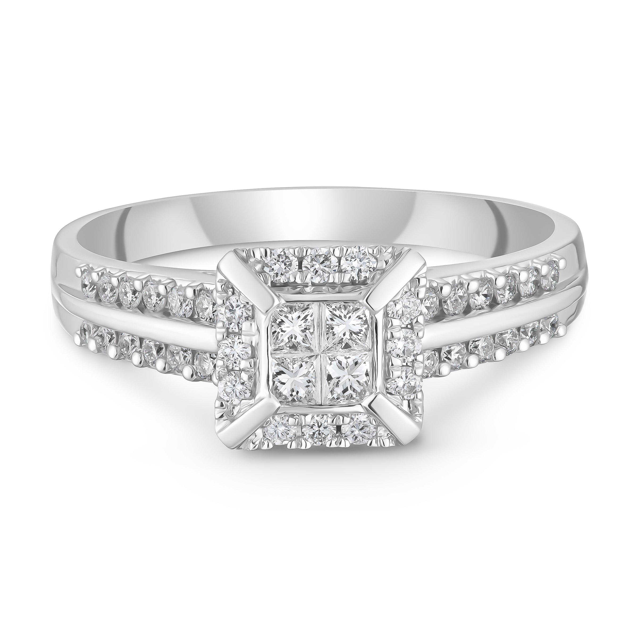 18ct White Gold Diamond Princess Cut Cluster Engagement Ring