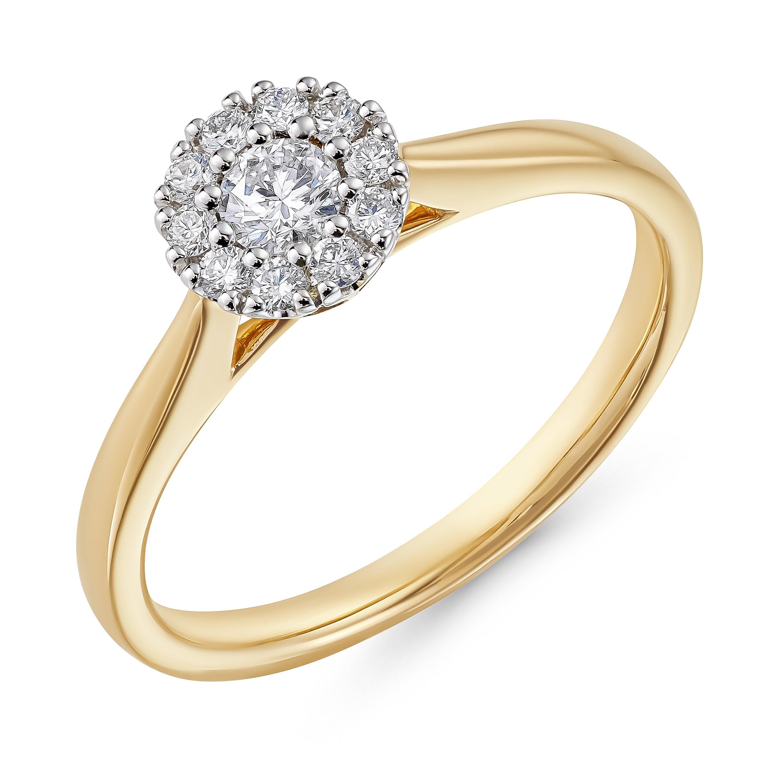 18ct Yellow Gold Diamond Halo Engagement Ring