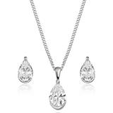 9ct White Gold Cubic Zirconia Pear Shaped Pendant and Earrings Set