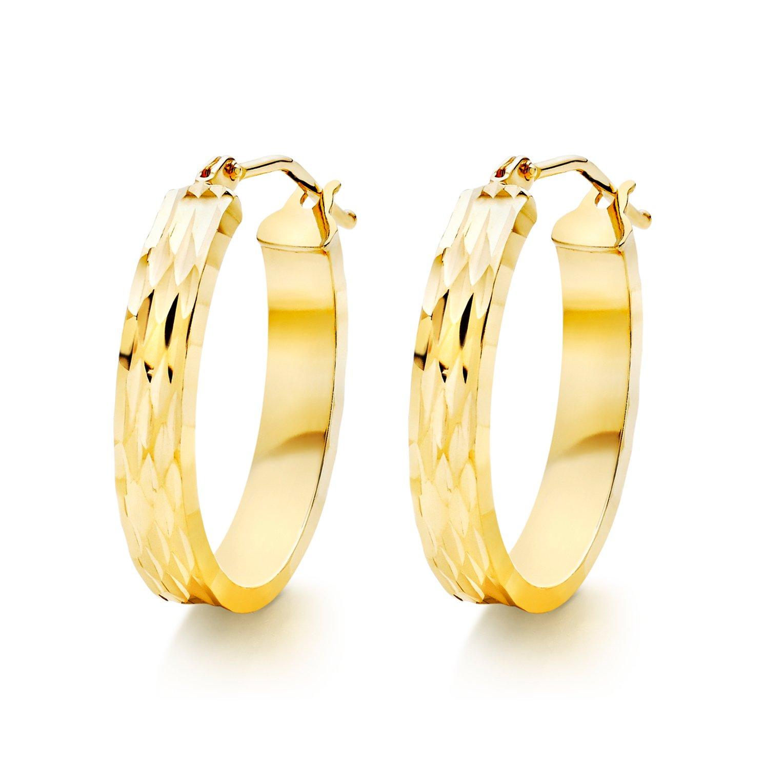 9ct Yellow Gold Sparkle Cut Hoop Earrings