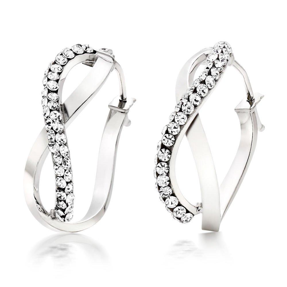 9ct White Gold Crystal Hoop Earrings