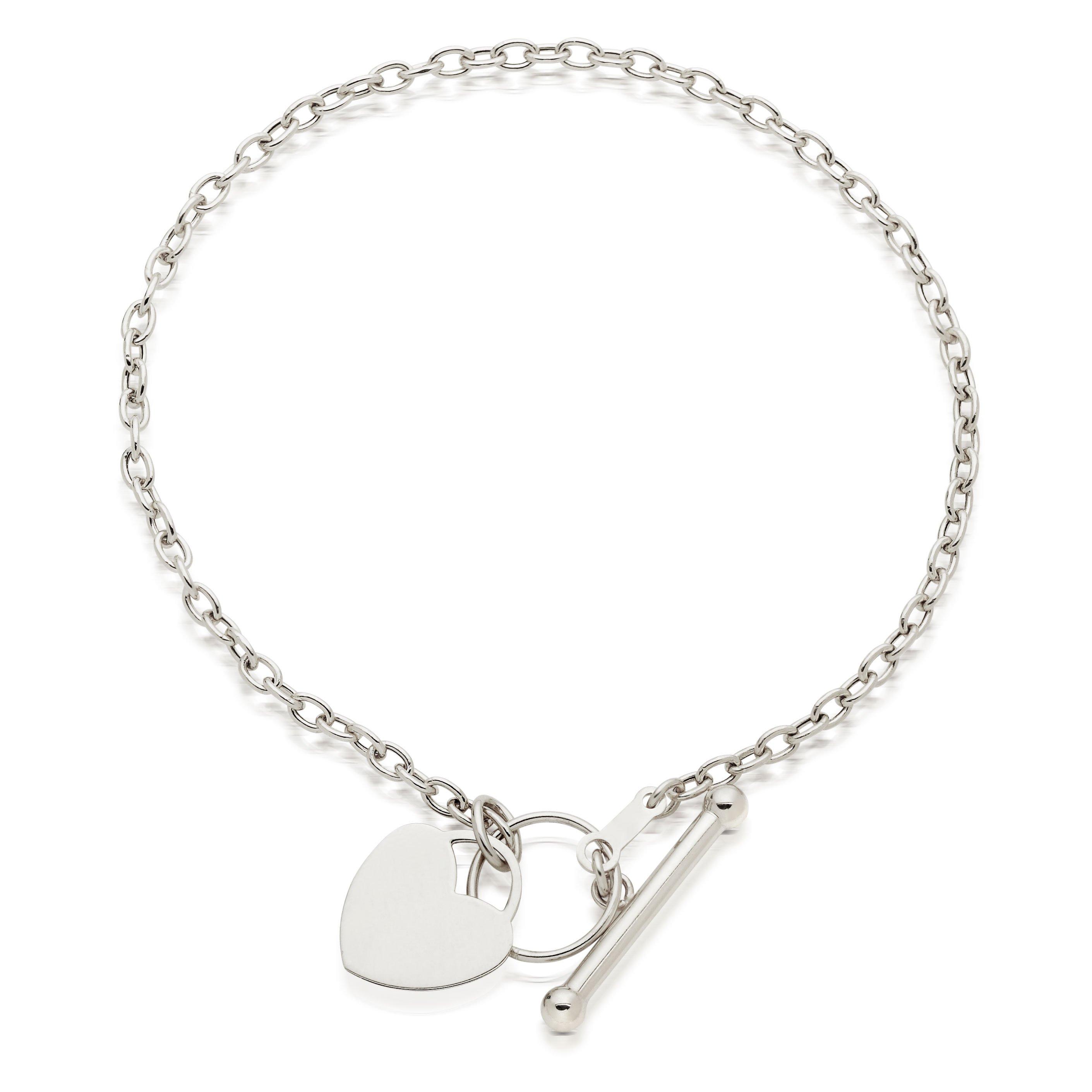 9ct White Gold Cut Out Heart Charm Belcher Bracelet