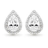 9ct White Gold Cubic Zirconia Pear-Shaped Halo Earrings