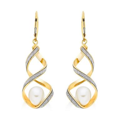 Glitter and Sparkle 9ct Gold Freshwater Cultured Pearl Twist Earrings
