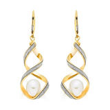 Glitter and Sparkle 9ct Gold Freshwater Cultured Pearl Twist Earrings