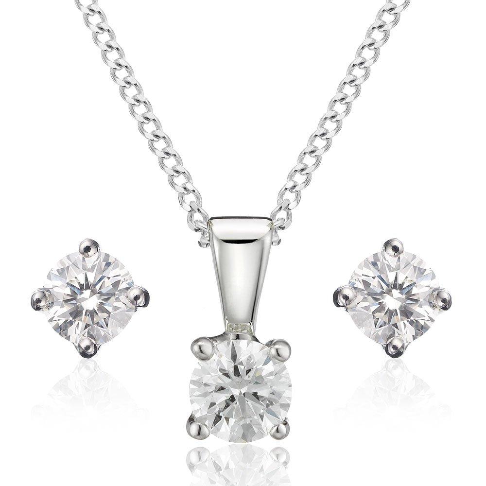 18ct White Gold Diamond Pendant and Stud Earrings Set | 0105049 ...