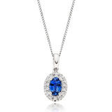 18ct White Gold Diamond Sapphire Halo Pendant