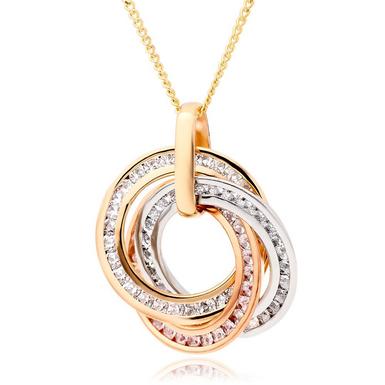 9ct Gold, Rose Gold and White Gold Cubic Zirconia Circle Pendant