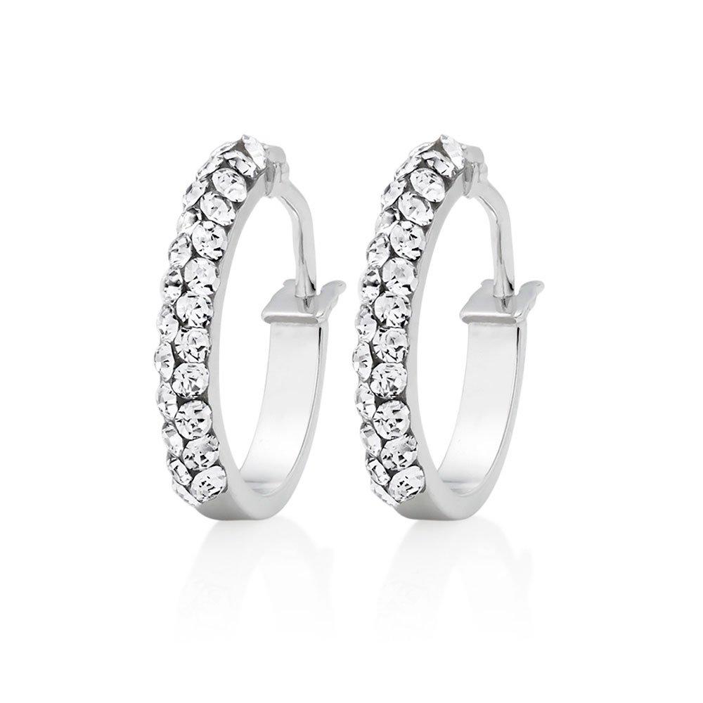 9ct White Gold Crystal Hoop Earrings