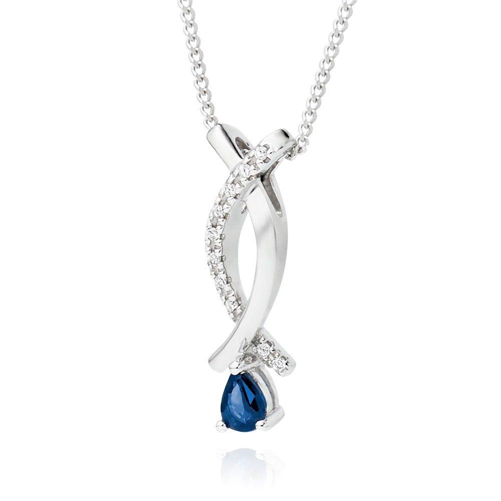 9ct White Gold Diamond Sapphire Pendant | 0108999 | Beaverbrooks the ...