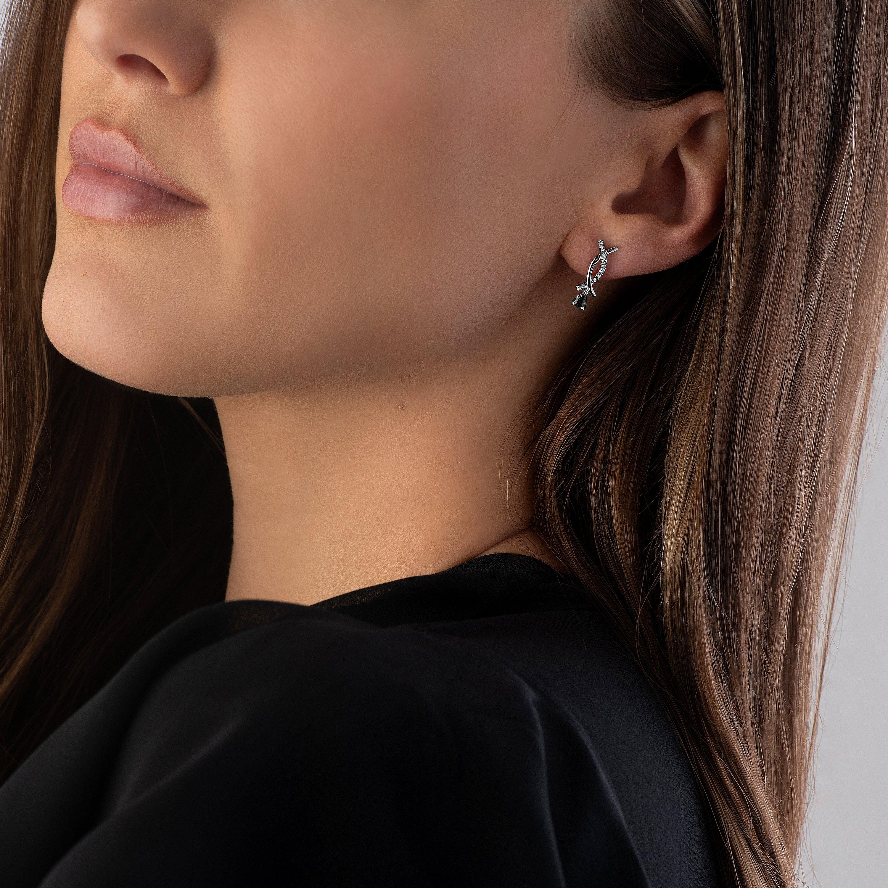 9ct White Gold Diamond Sapphire Drop Earrings