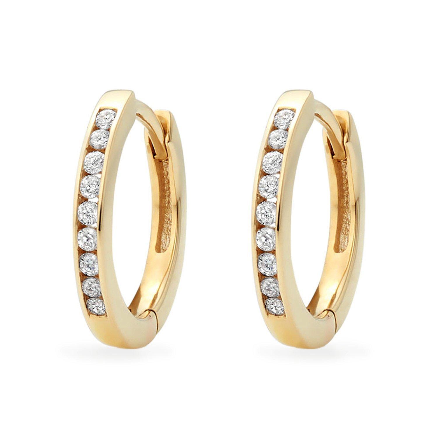 9ct Yellow Gold Diamond Hoop Earrings