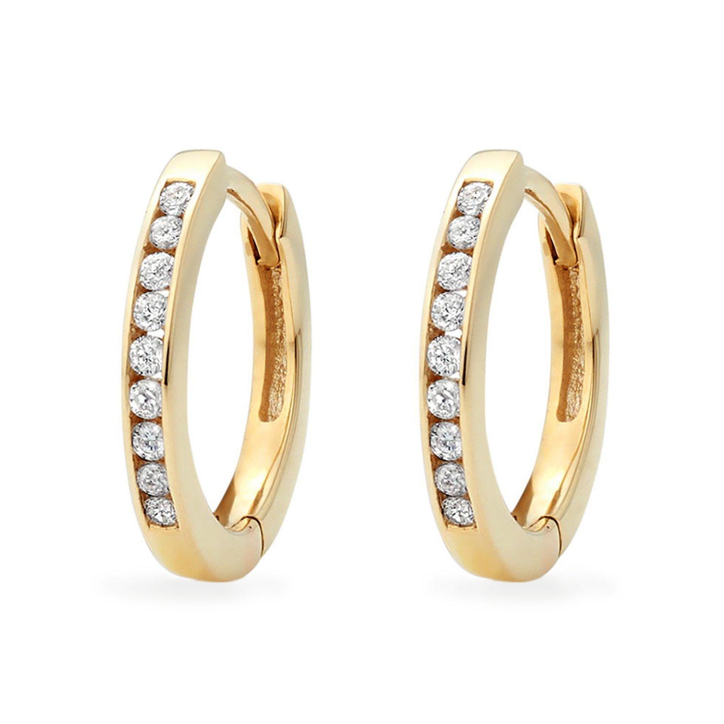 9ct Yellow Gold Diamond Hoop Earrings