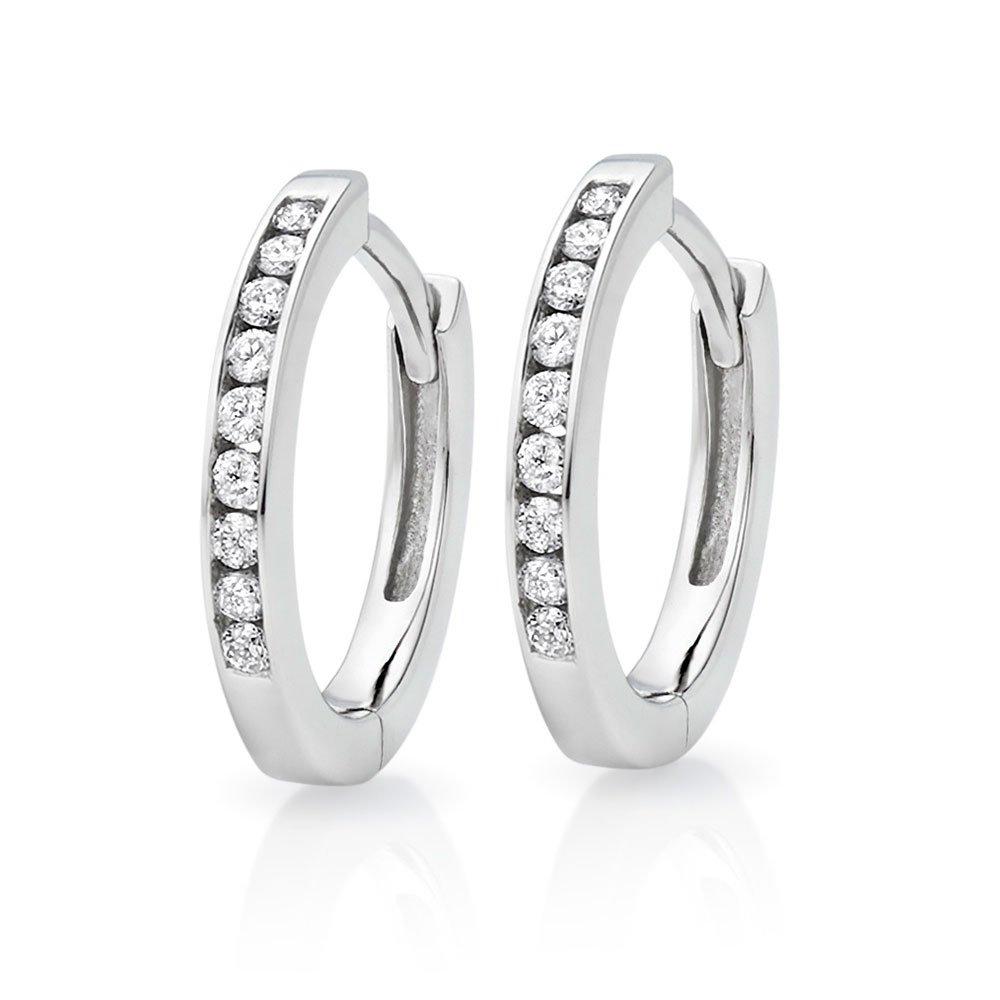 9ct White Gold Diamond Hoop Earrings