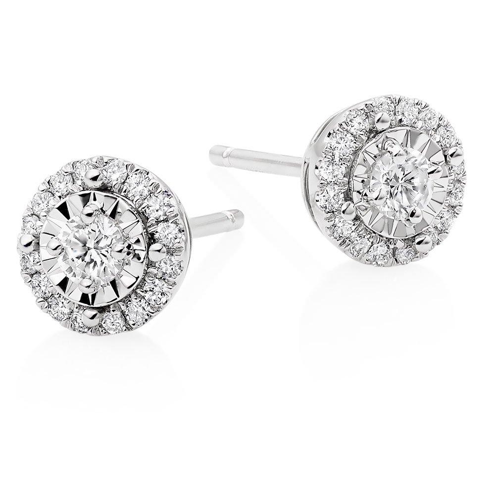 18ct White Gold Diamond Halo Stud Earrings | 0111365 | Beaverbrooks the ...