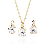 9ct Yellow Gold Cubic Zirconia Pendant and Earrings Set