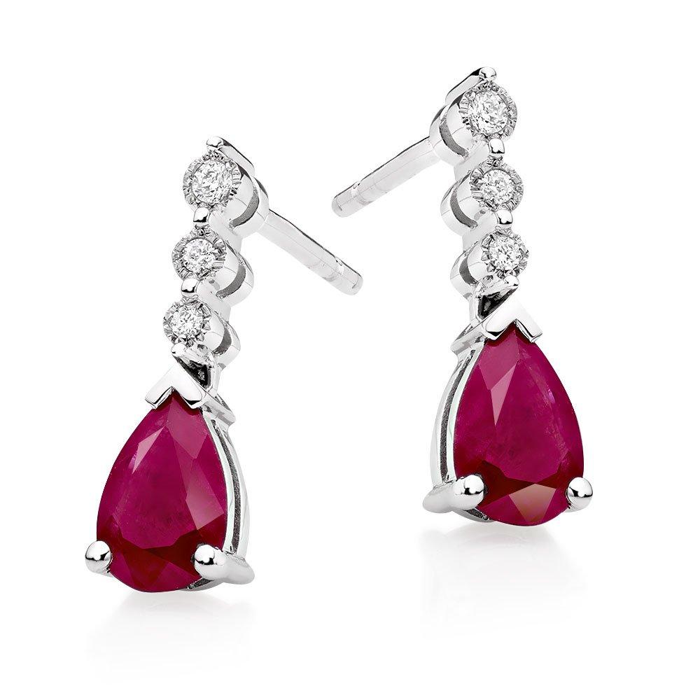 9ct White Gold Diamond Ruby Earrings