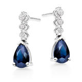 9ct White Gold Diamond Sapphire Drop Earrings