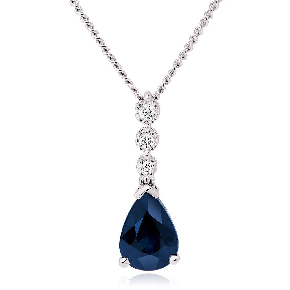 9ct White Gold Diamond Sapphire Pendant