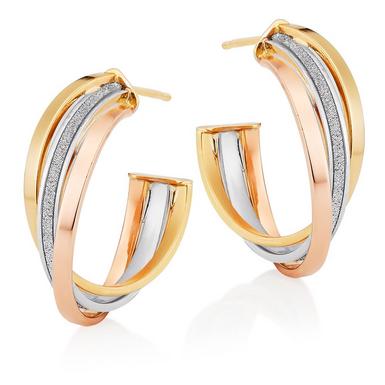 Glitter and Sparkle 9ct Gold, Rose Gold and White Gold Hoop Earrings