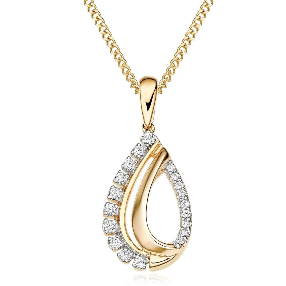 Beaverbrooks Women's 9ct Yellow Gold Diamond Teardrop Pendant, Size: 46cm