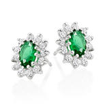 9ct White Gold Green Cubic Zirconia Halo Earrings