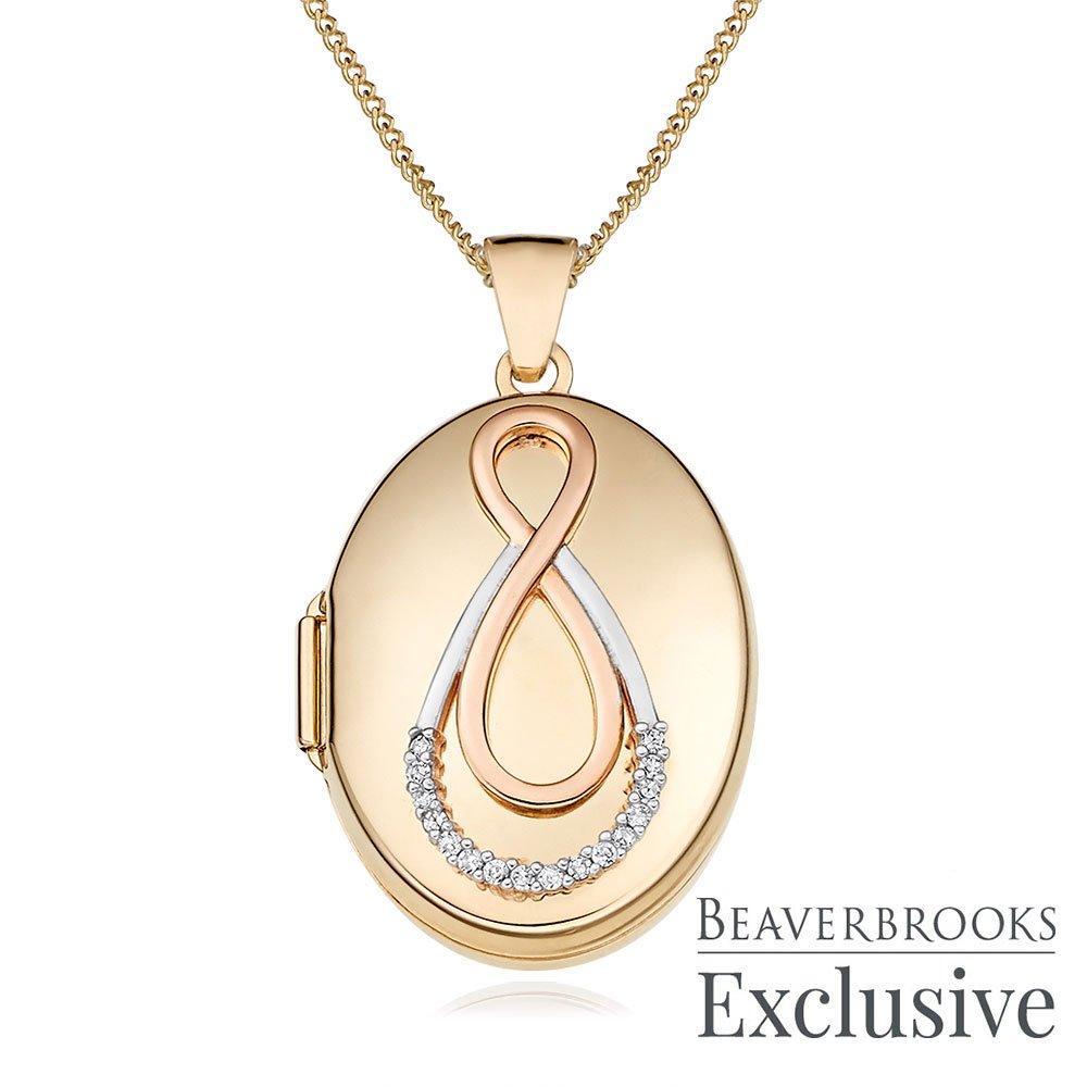 Three Colour 9ct Yellow Gold Diamond Infinity Locket