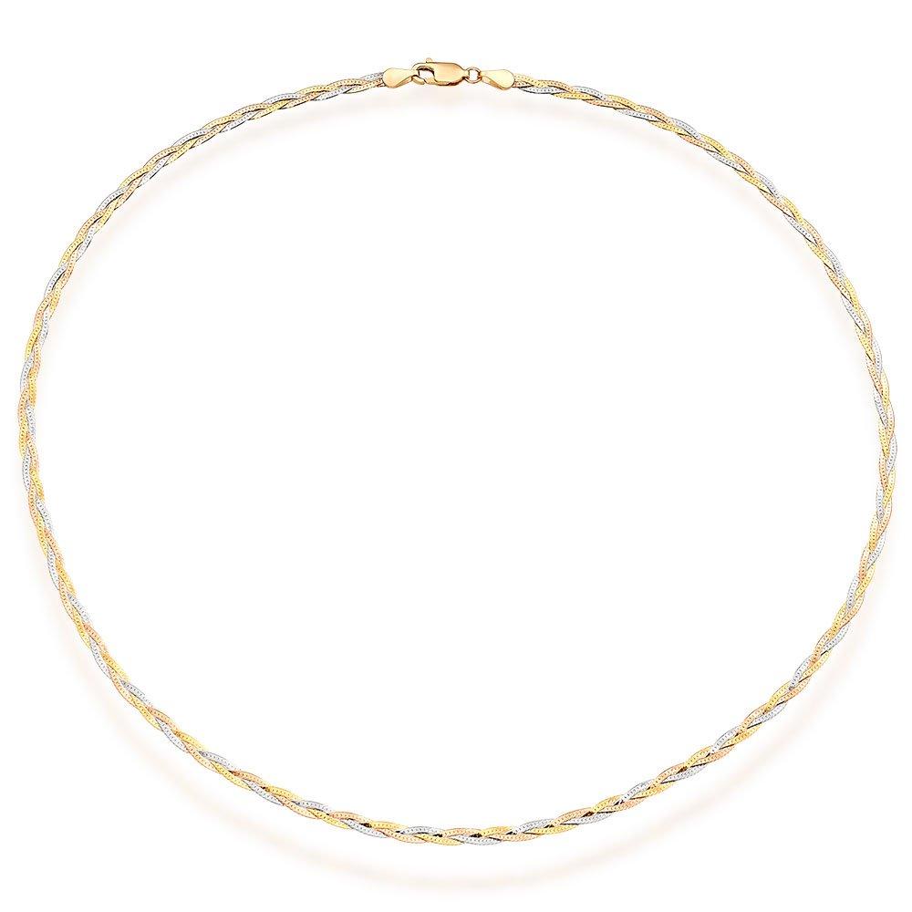 9ct Yellow Gold, White Gold and Rose Gold Plait Necklace | 0118623 ...