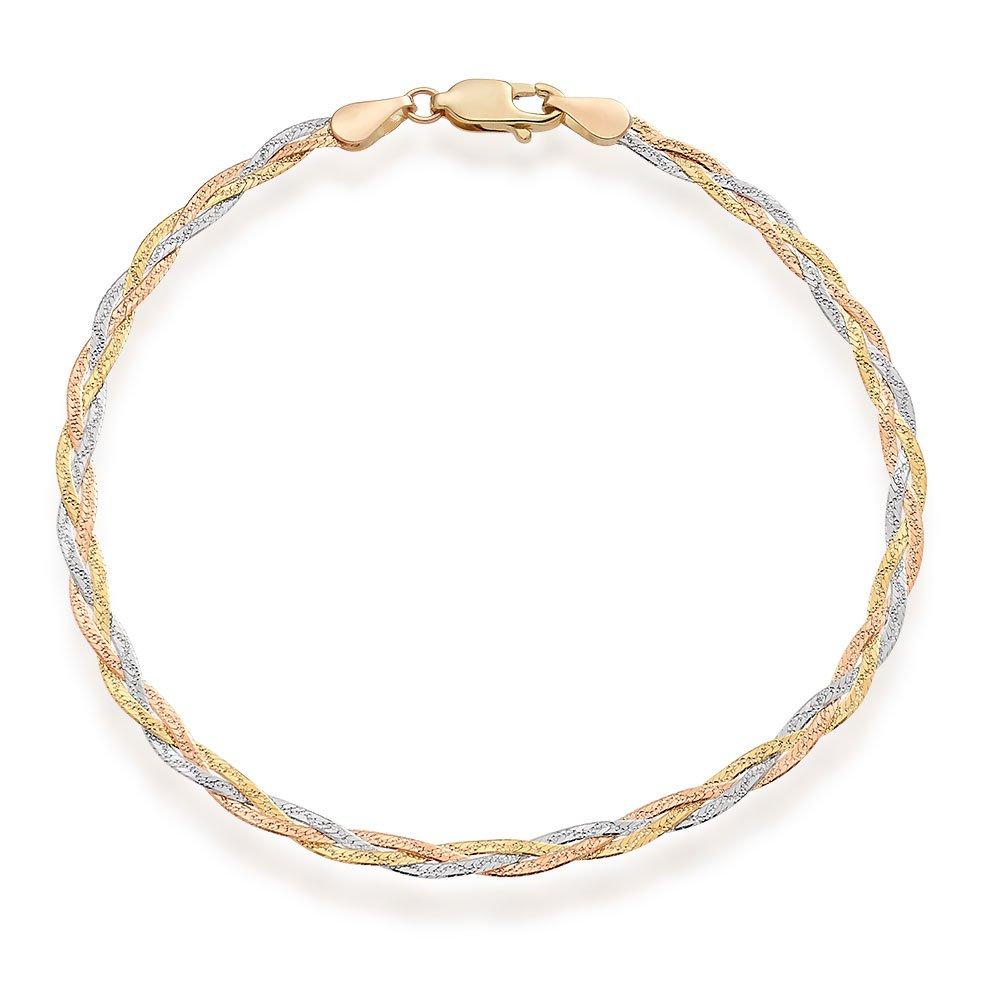 9ct Yellow Gold White Gold and Rose Gold Plait Bracelet 0118626