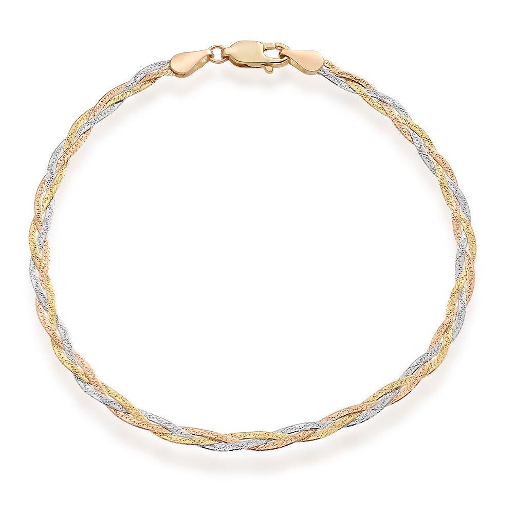 9ct Yellow Gold, White Gold and Rose Gold Plait Bracelet