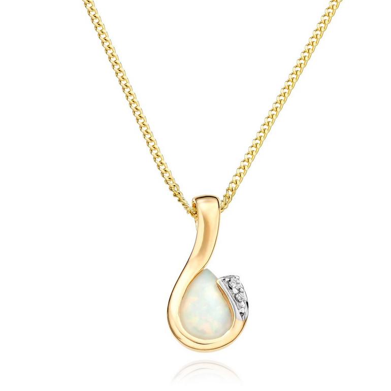 9ct Gold Diamond Opal Pear Pendant