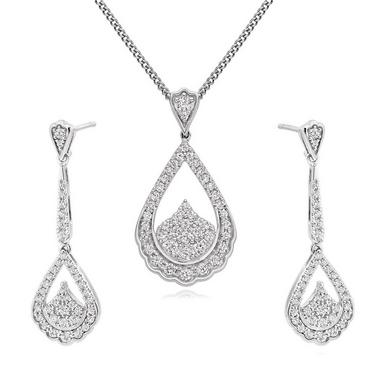 9ct White Gold Diamond Pendant and Earrings Set