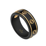 Gucci Icon 18ct Gold and Black Metal Ring