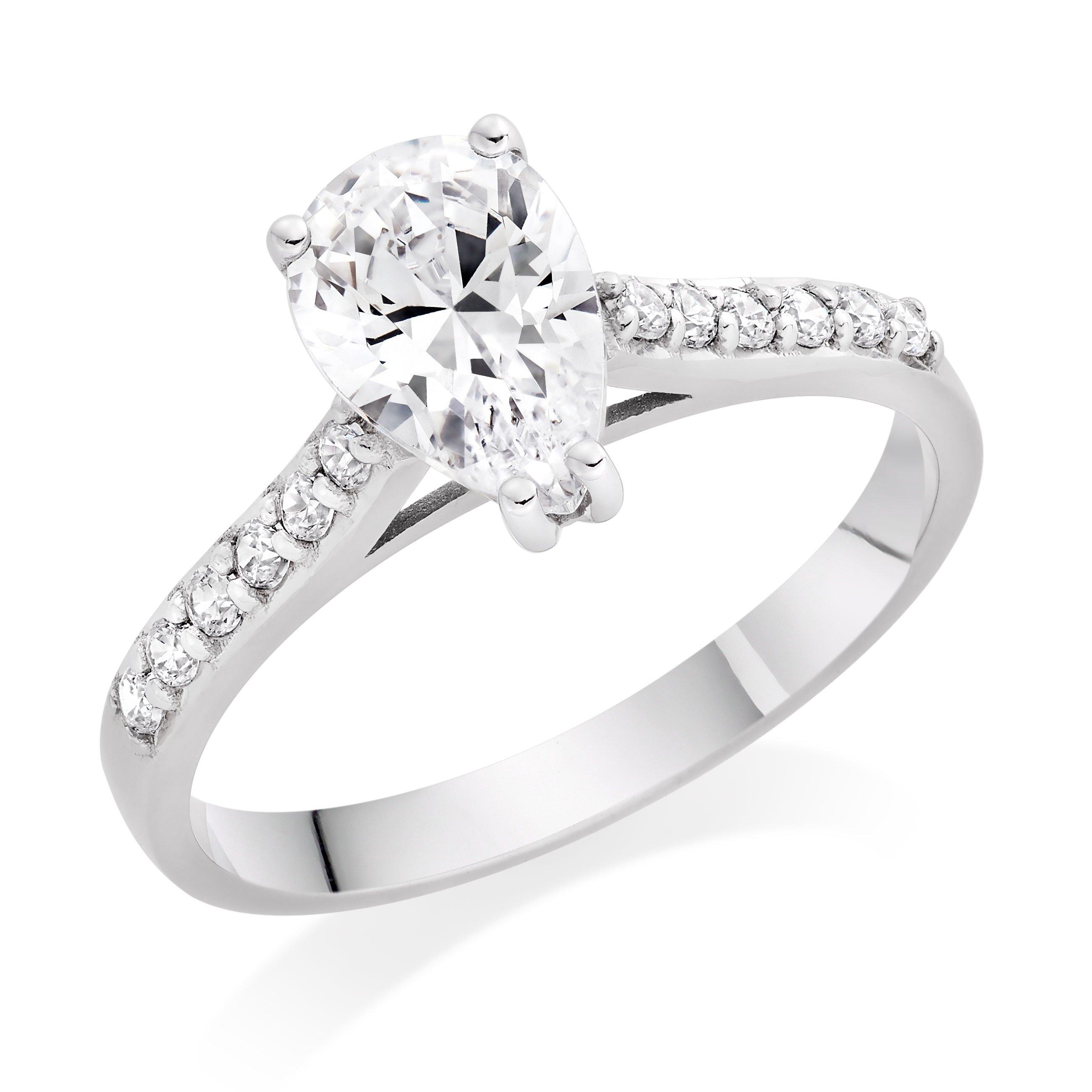 Beaverbrooks 9ct White Gold Pear Shaped Cubic Zirconia Solitaire Ring