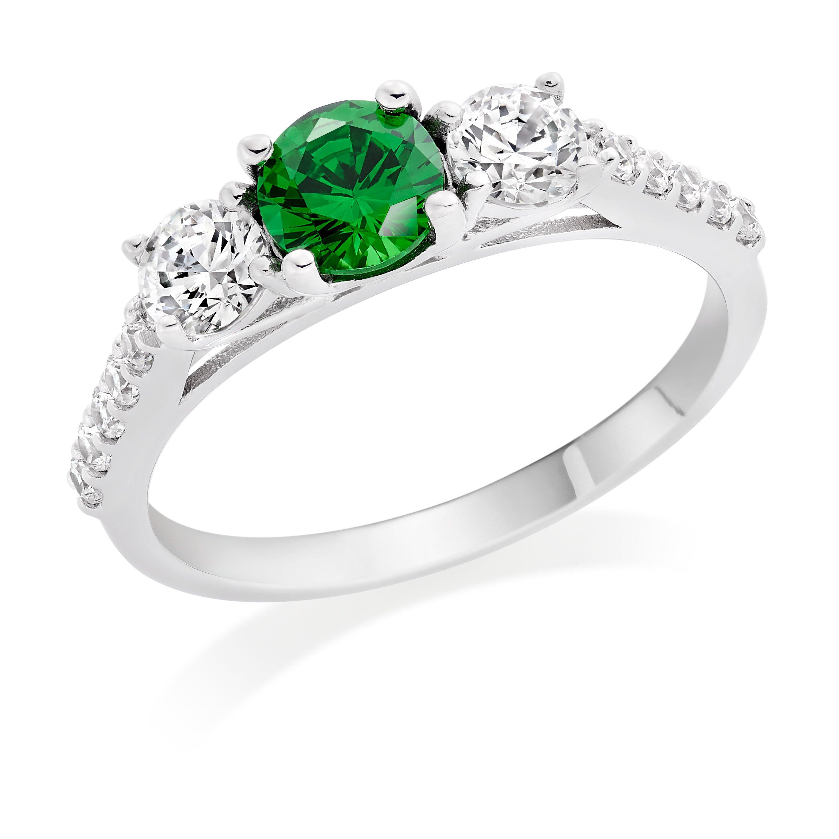 9ct White Gold Green Cubic Zirconia Three Stone Ring | 0127192 ...