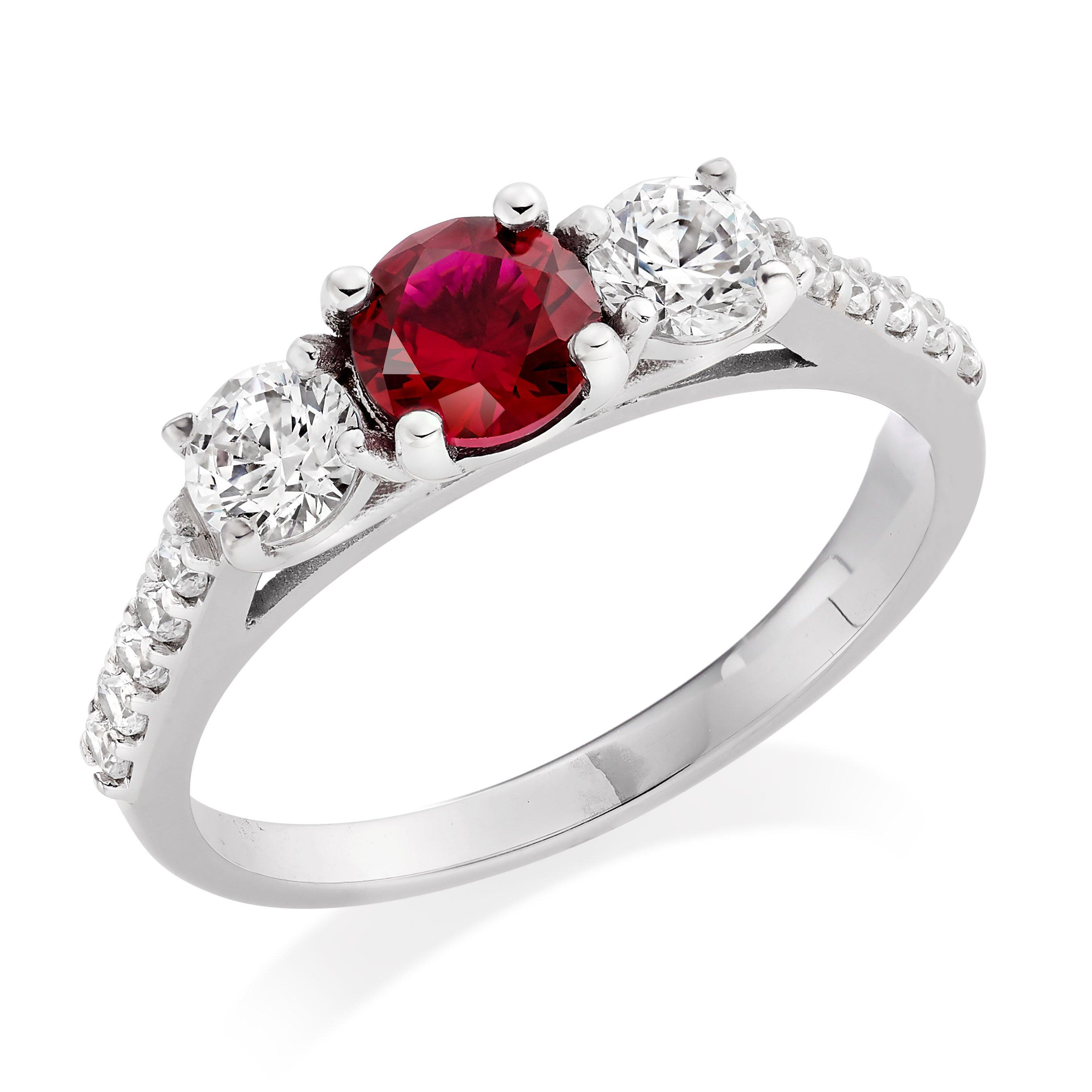 9ct White Gold Red Cubic Zirconia Three Stone Ring | 0127193 ...