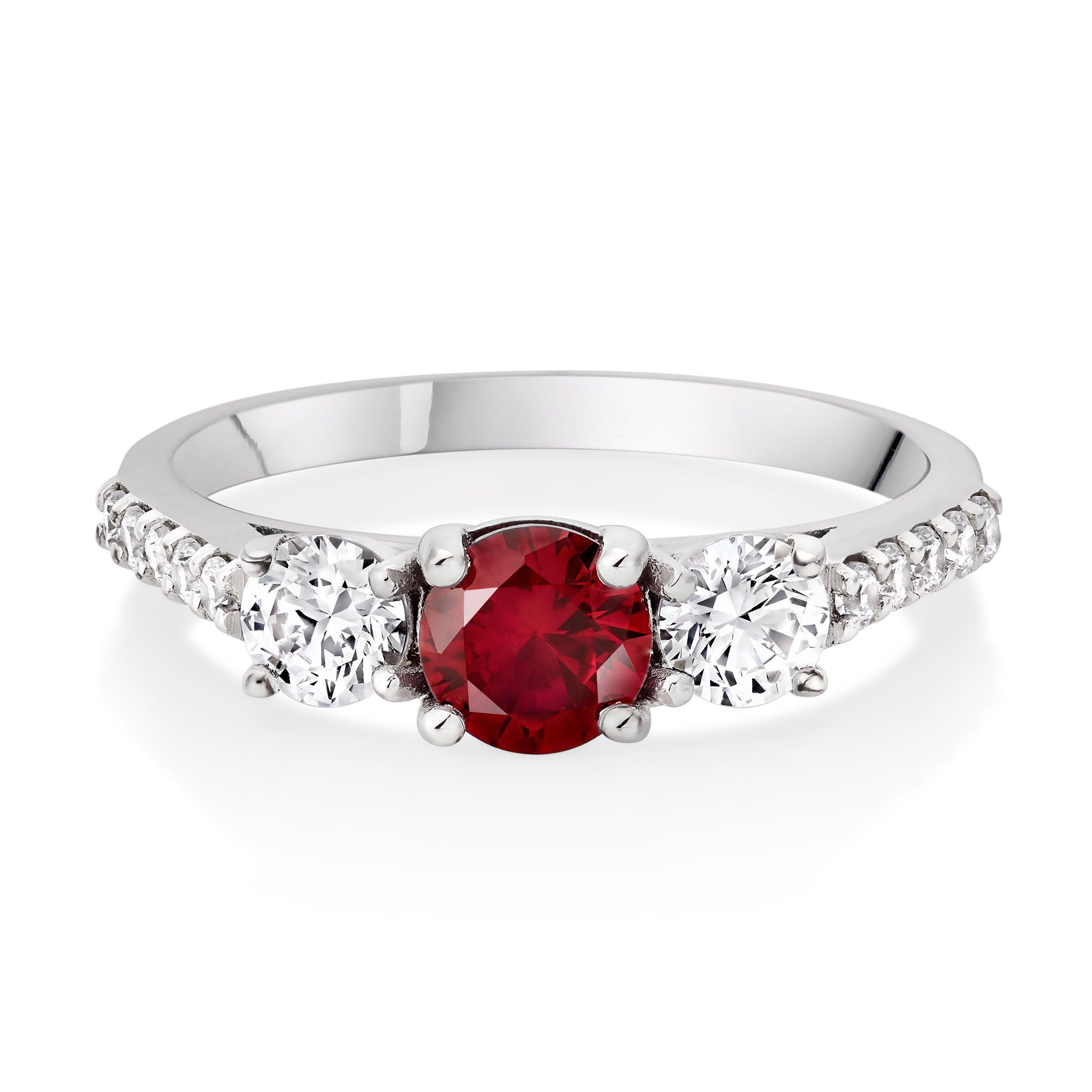 9ct White Gold Red Cubic Zirconia Three Stone Ring | 0127193 ...