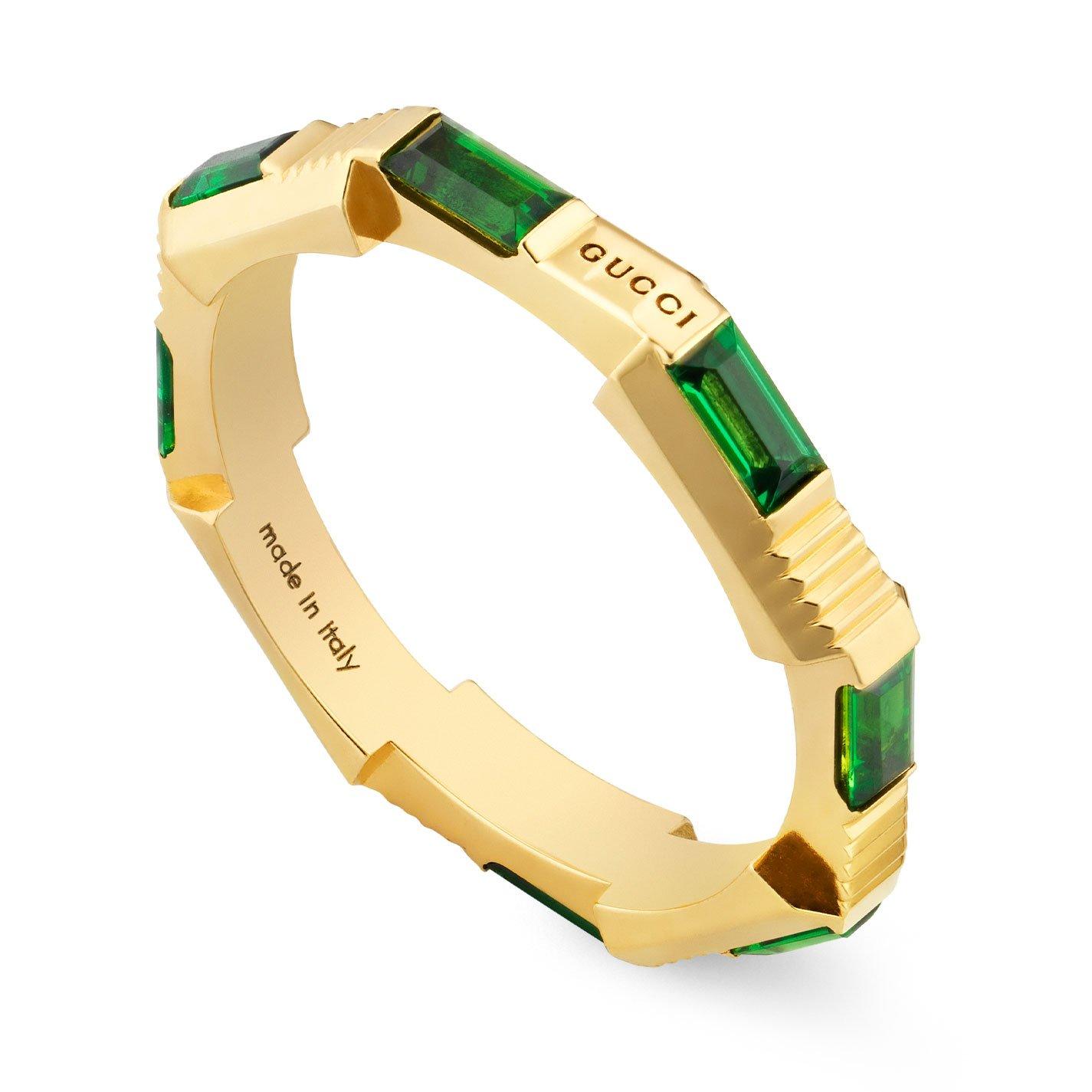 Gucci Link to Love 18ct Gold Green Tourmaline Ring (M)